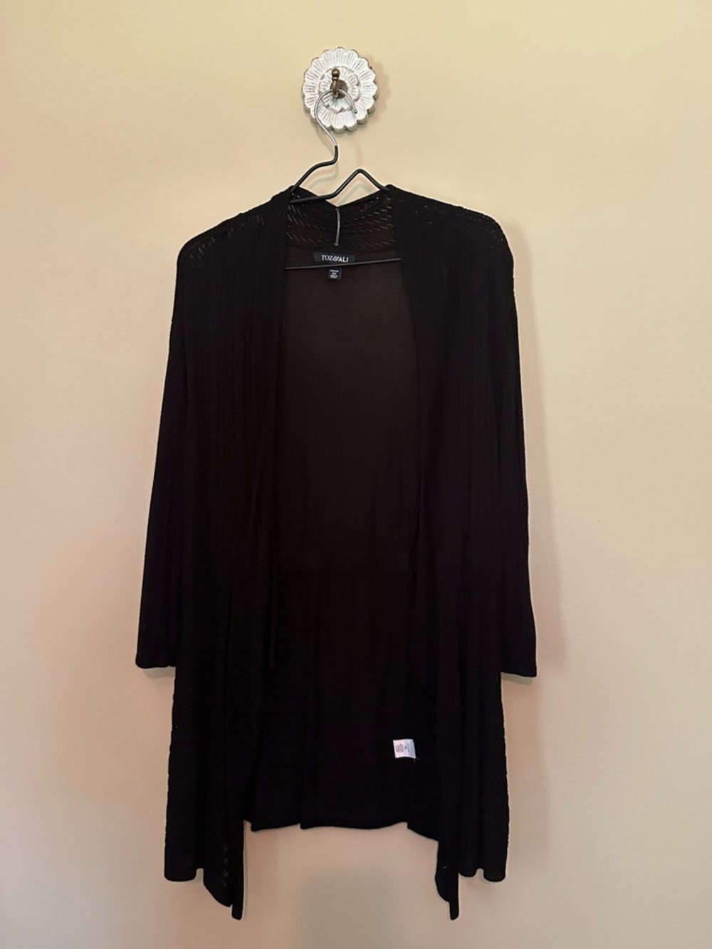 Roz & Ali Black Open-Front Knit Cardigan